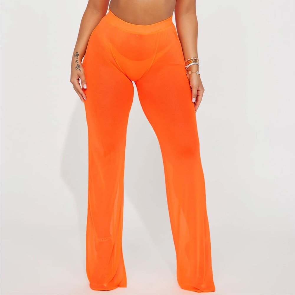 Fashion Nova Maui Mesh Swim Cover Up Pant Orange NWT L